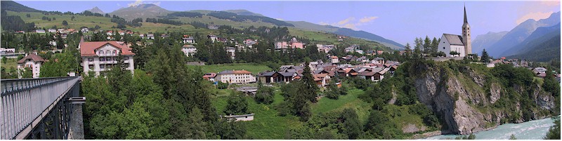 The village of Scuol seen from the opposite side of the river En (Inn)