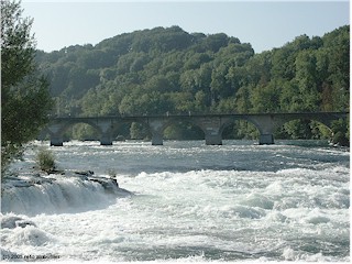 Railway bridge with a passage for pedestrians above the Rheinfall