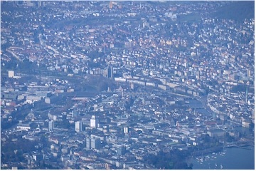 Aerial view of the center of Zuerich City