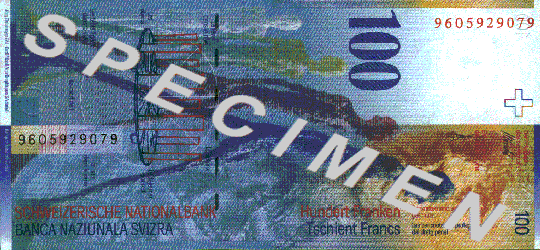 CHF100 bill back