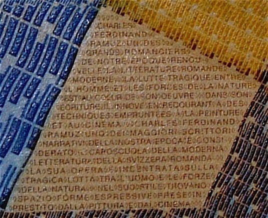 micro imprint on the front of the CHF 200 bill