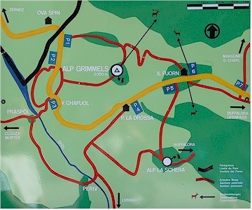 Overview of the trails to Alp Grimmels