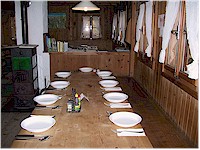 Chamanna Cluozza - the dinning room, ready for dinner