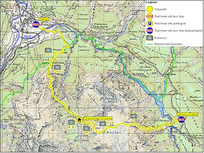 Detailed map of the trails to the Chamanna Cluozza