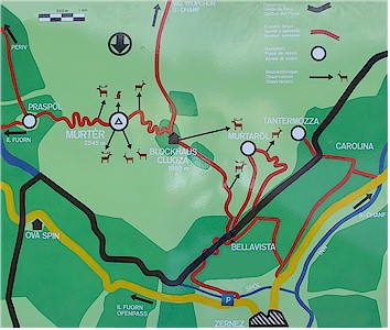 Overview of the trails to Chamanna Cluozza