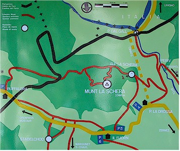 Overview of the trails to Alp la Schera