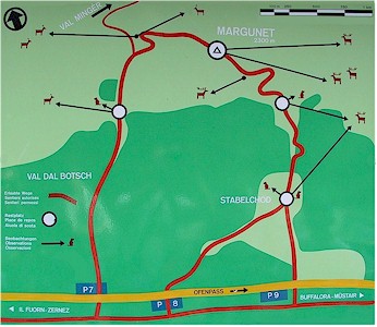 Overview of the trails through Val dal Botsch and Val da Stabelchod to Margunet