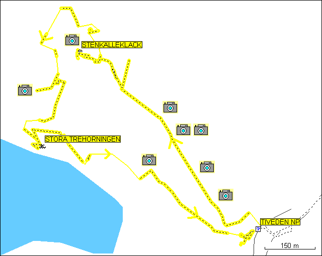 [ karte mit wegstrecke wanderung im tiveden nationalpark ]