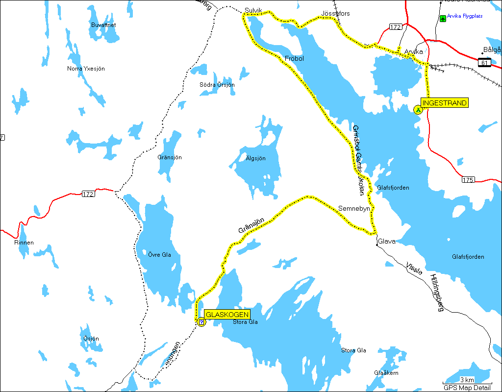 [ karte mit wegstrecke campingplatz ingestrand - glaskogen naturreservat ]