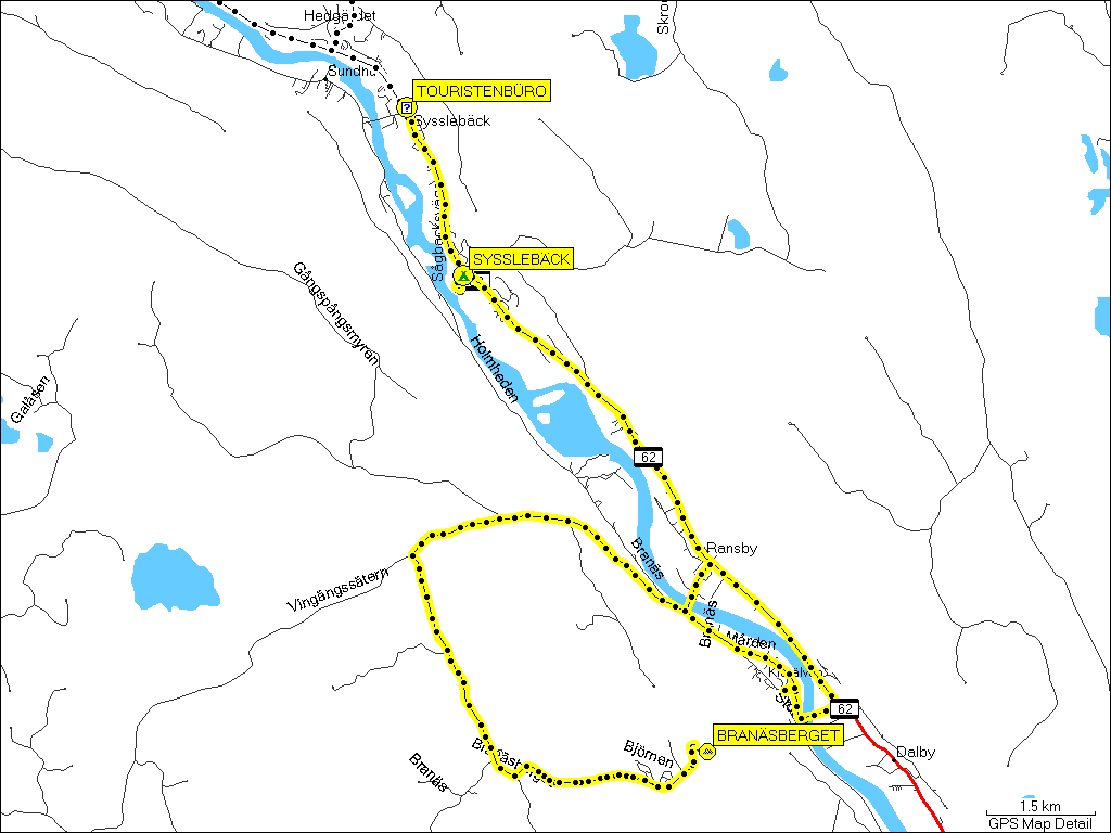 [ karte mit wegstrecke sysslebck - bransberget - sysslebck ]