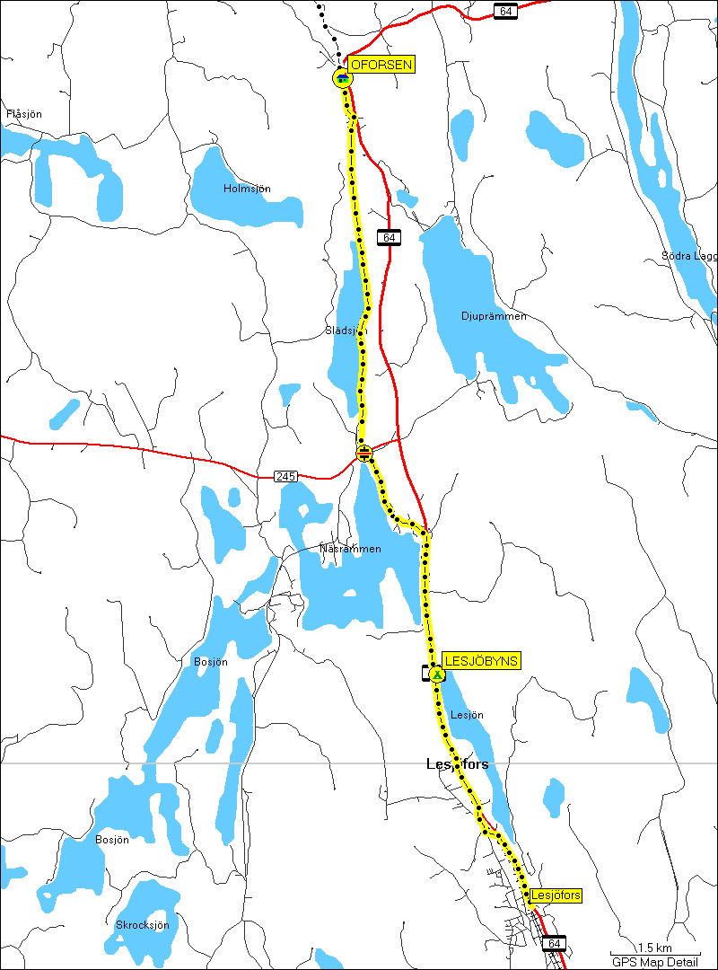 [ karte mit wegteilstrecke draisinenfahrt oforsen - lesjfors -oforsen ]