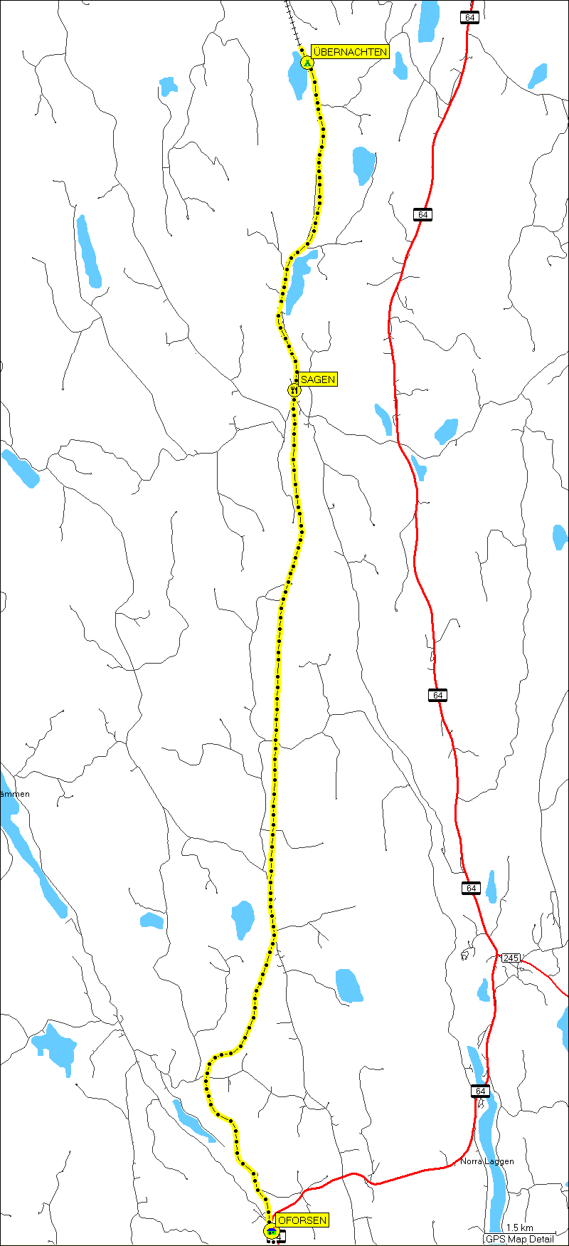 [ karte mit wegteilstrecke draisinenfahrt oforsen - vakerskogen ]