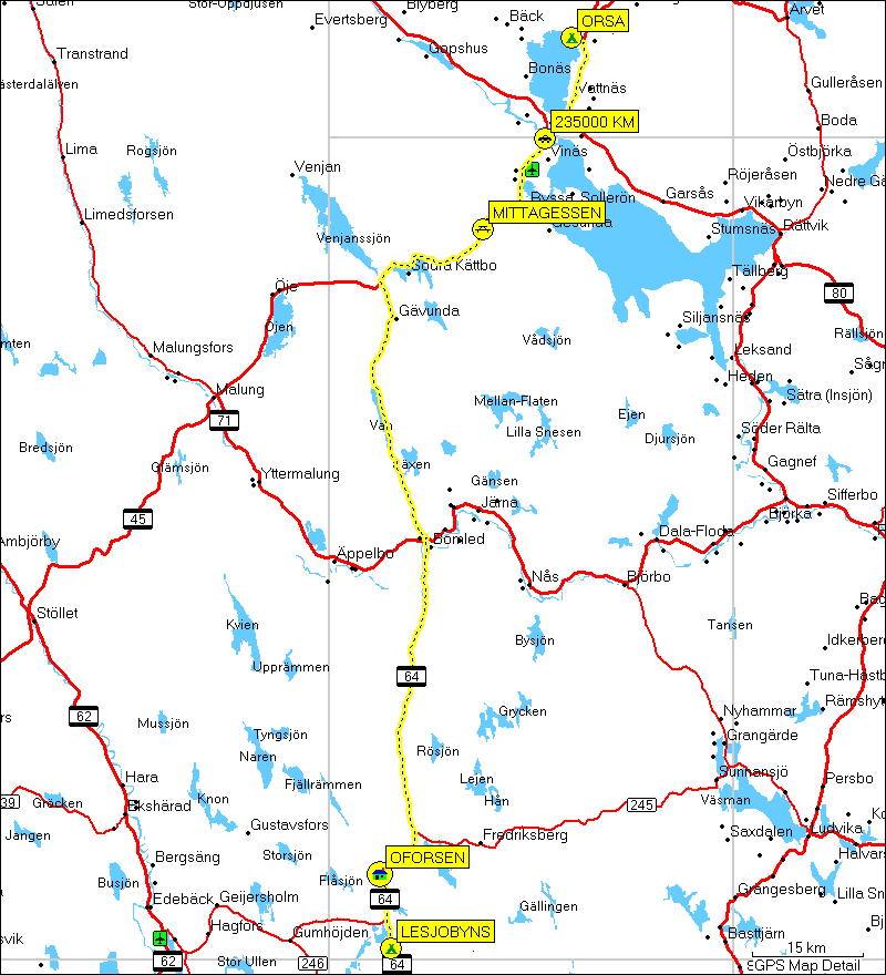 [ karte mit wegstrecke lesjfors, S - orsa, S ]