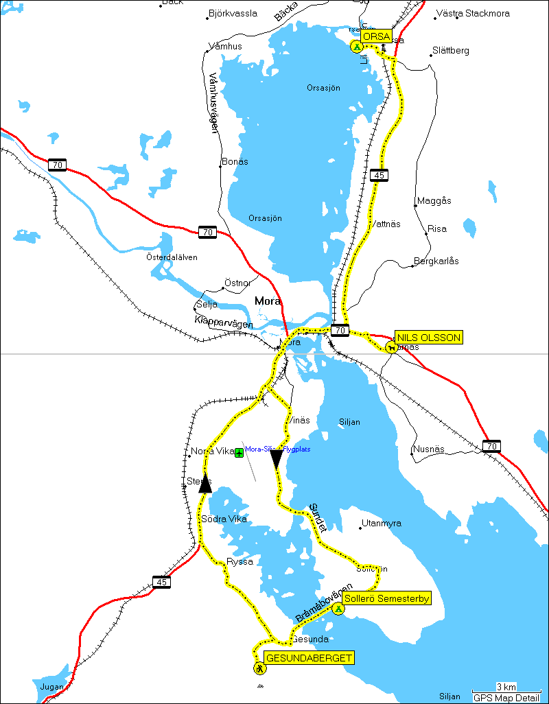 [ karte mit wegstrecke orsa - gesundaberget - frns - orsa ]