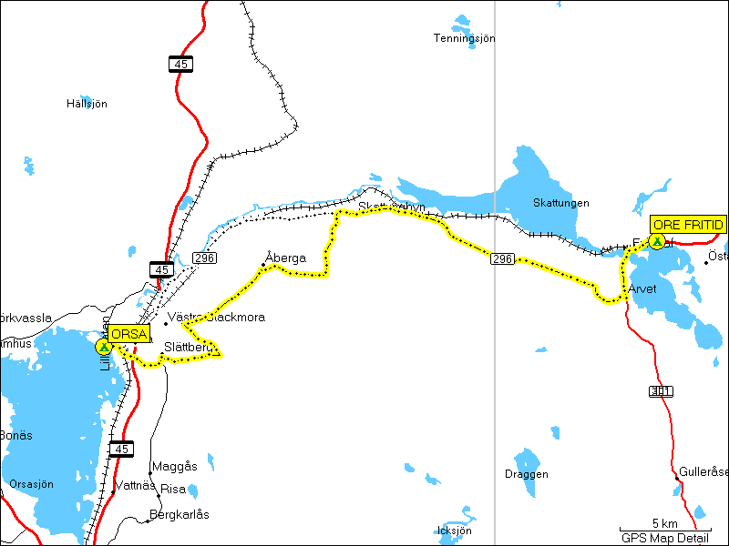 [ karte mit wegstrecke camping ore fritid bei furudal, S nach orsa, S]