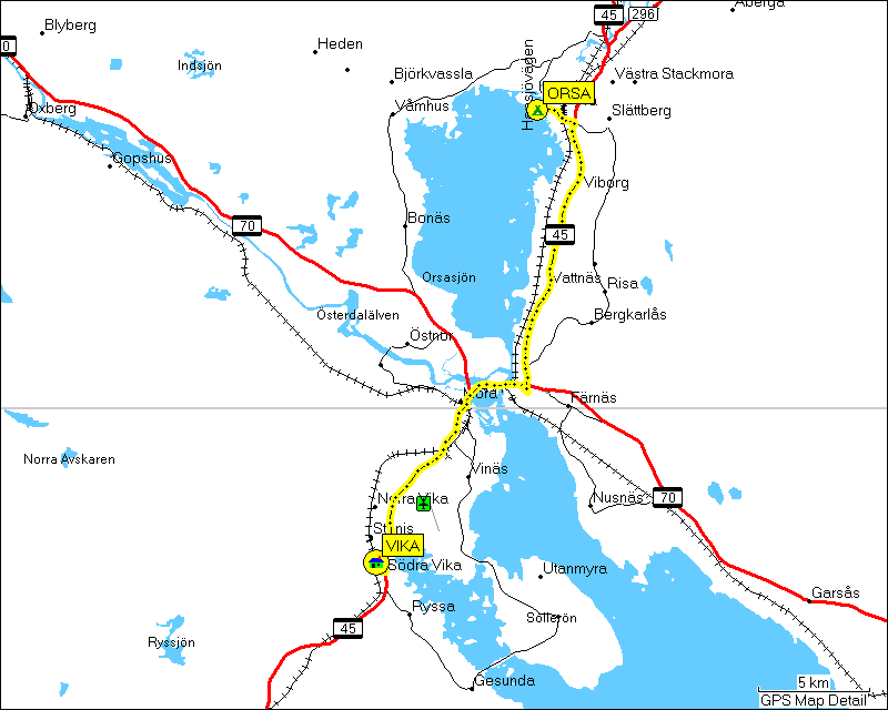 [ karte mit wegstrecke orsa, S - vika S - orsa, S ]