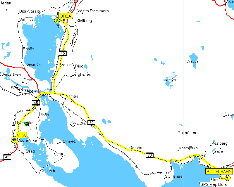 [ karte mit wegstrecke orsa, S - vika S - rttvik, S ]