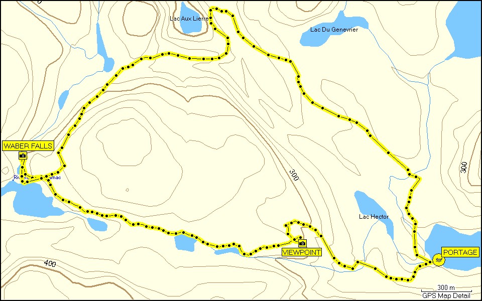 [ karte mit wegstrecke wanderung im la mauricie nationalpark ]
