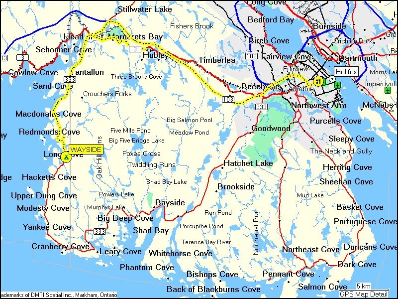 [ karte mit wegstrecke kajaktour im south harbour im cape breton NP ]