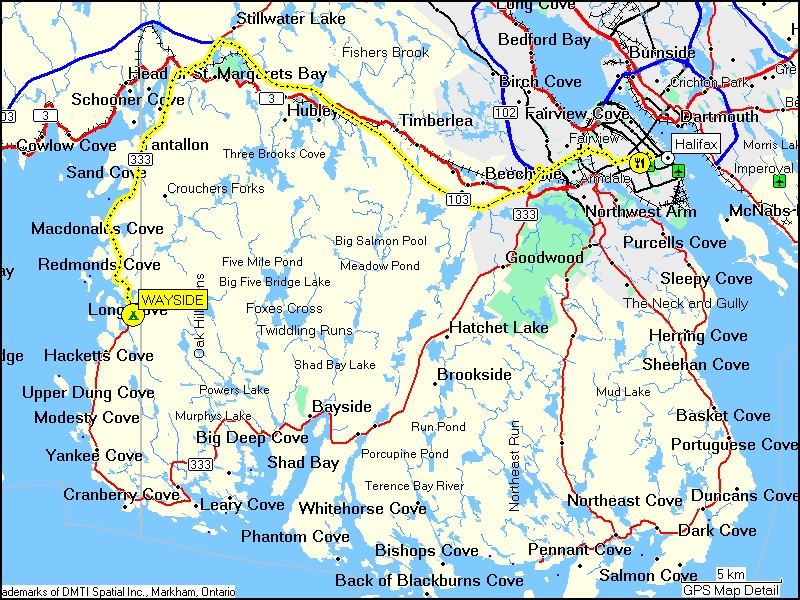 [ karte mit wegstrecke kajaktour im south harbour im cape breton NP ]
