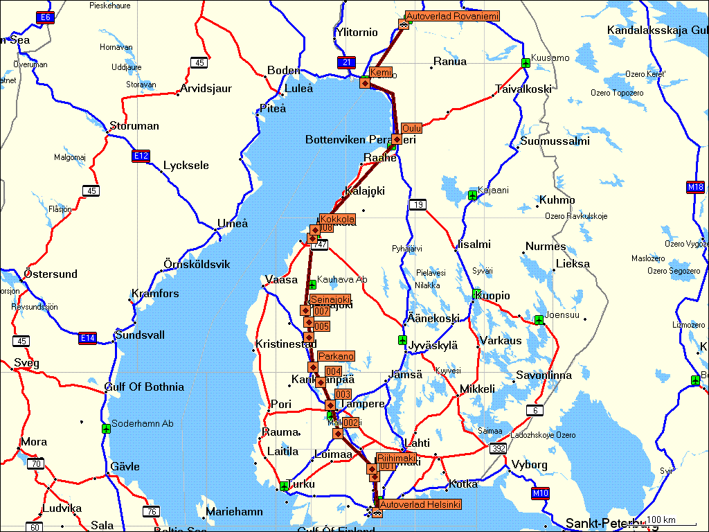 [ karte mit bahnstrecke autozug von helsinki, SF nach rovaniemi, SF ]