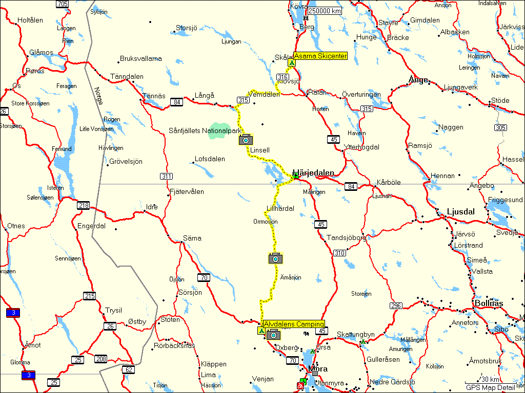 [ karte mit wegstrecke sarna, S nach lvdalen, S ]