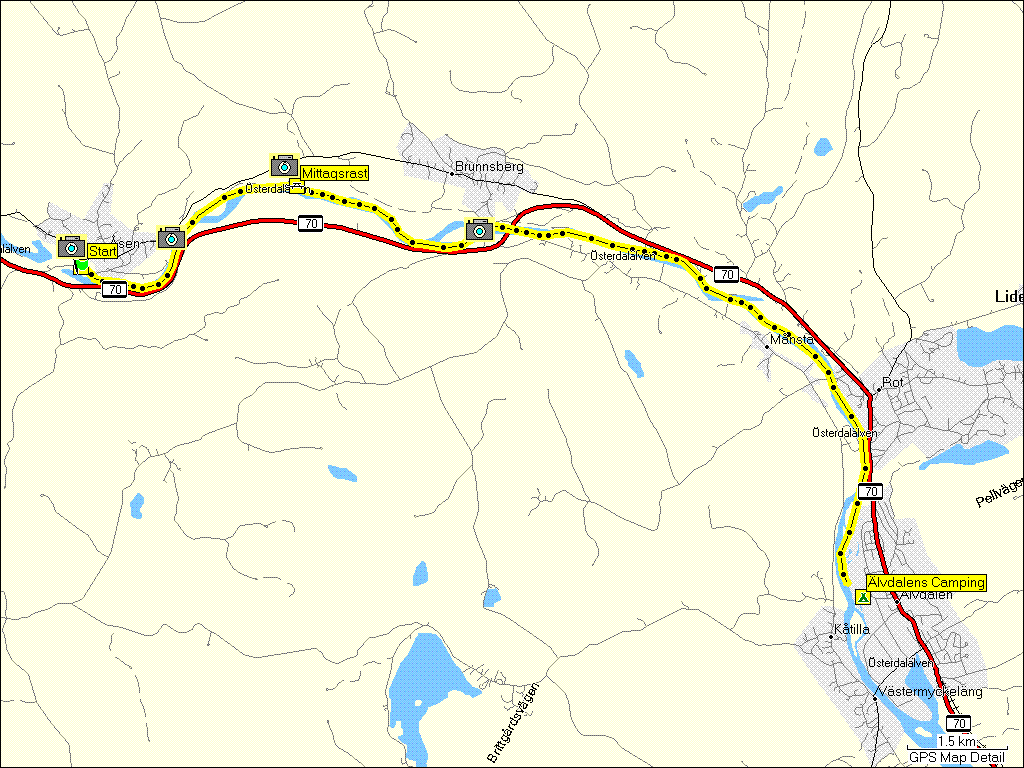 [ karte mit wegstrecke kanutour von sen zum campingplatz in lvdalen ]