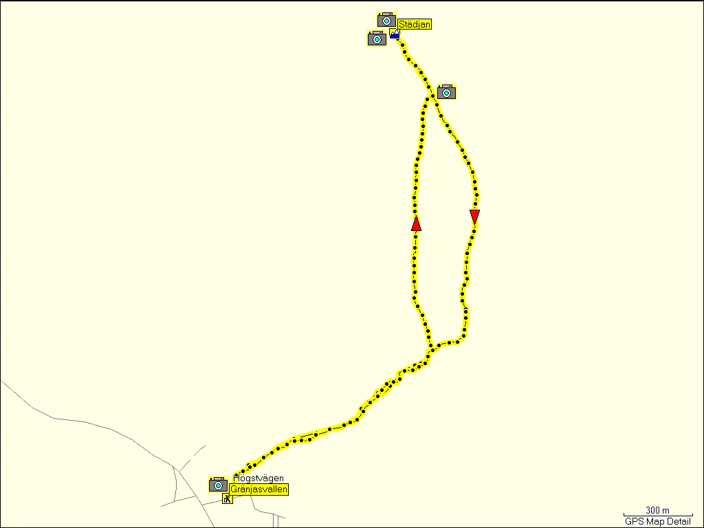 [ karte mit wegstrecke der wanderung von grnjasvallen auf den stdjan und zurck ]
