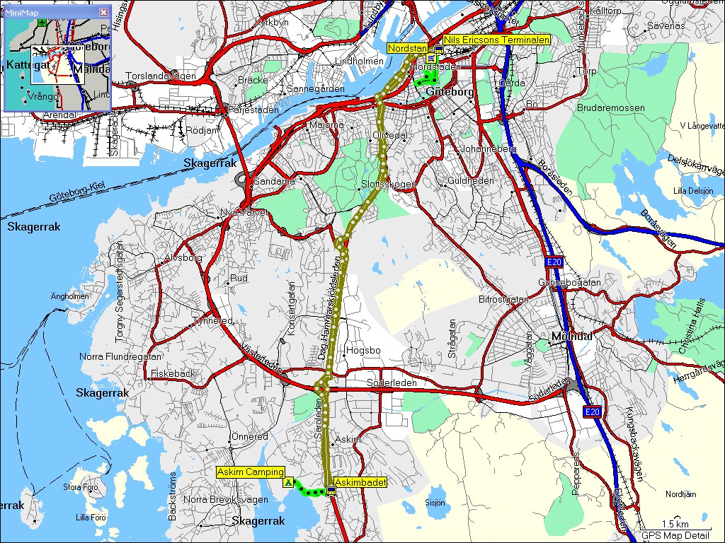 karte mit wegstrecke in gteborg (fussmrsche, busfahrten und einkaufsbummel)