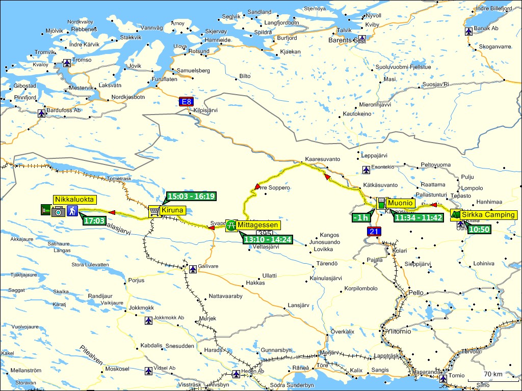 wegstrecke von sirkka, SF nach nikkaluokta, S