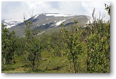 berge mit schneefelder entlang des flusses