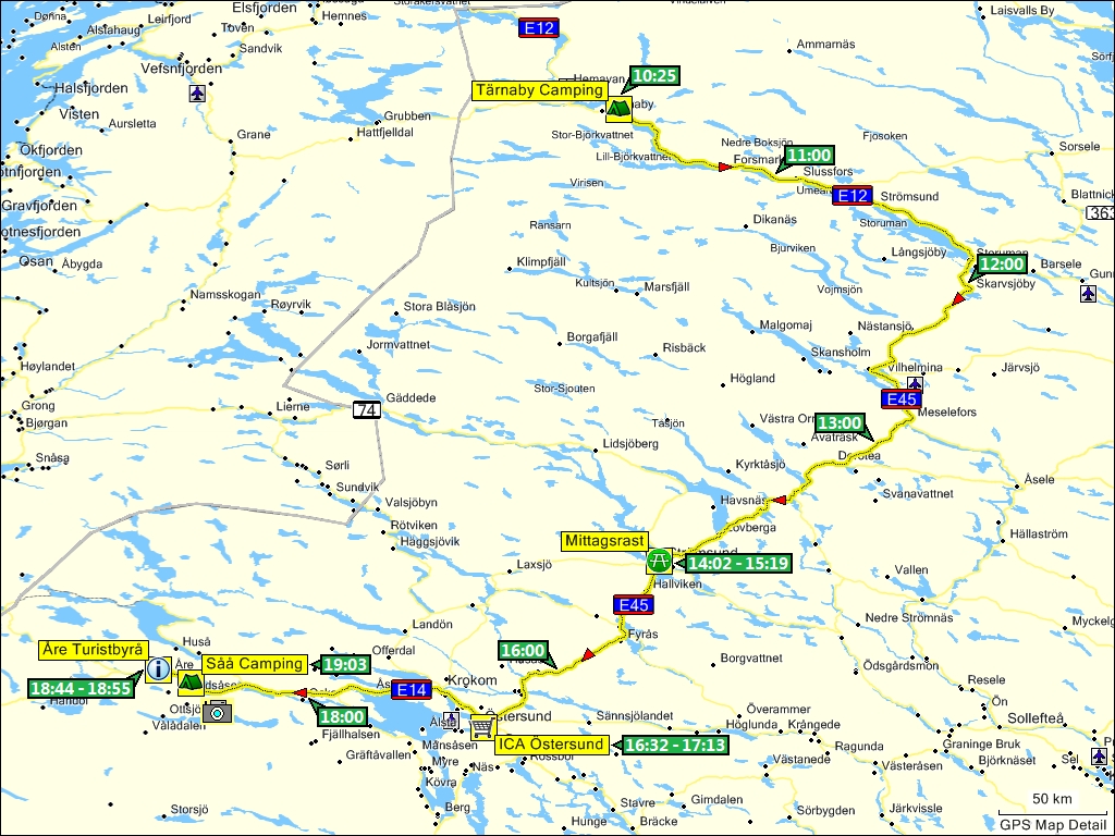 wegstrecke fahrt von trnaby, S via stersund nach s bei re, S