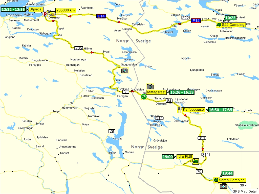 wegstrecke fahrt vom campingplatz s bei re, S via stordal, N nach srna, S