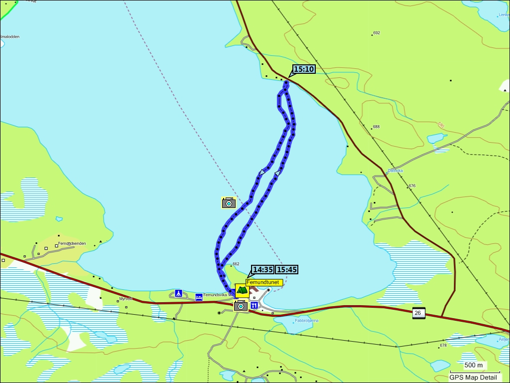wegstrecke der bootstour der kinder auf dem see femund bei femundtunet