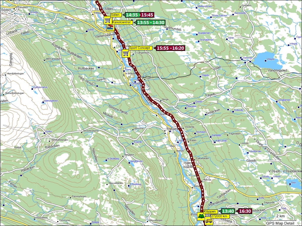 wegstrecke vom campingplatz klppen, S nach slen, S und zurck