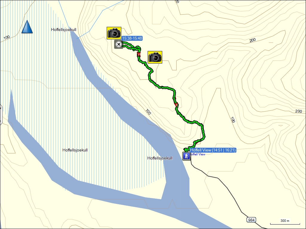 wegstrecke wanderung entlang des hoffellsjoekull