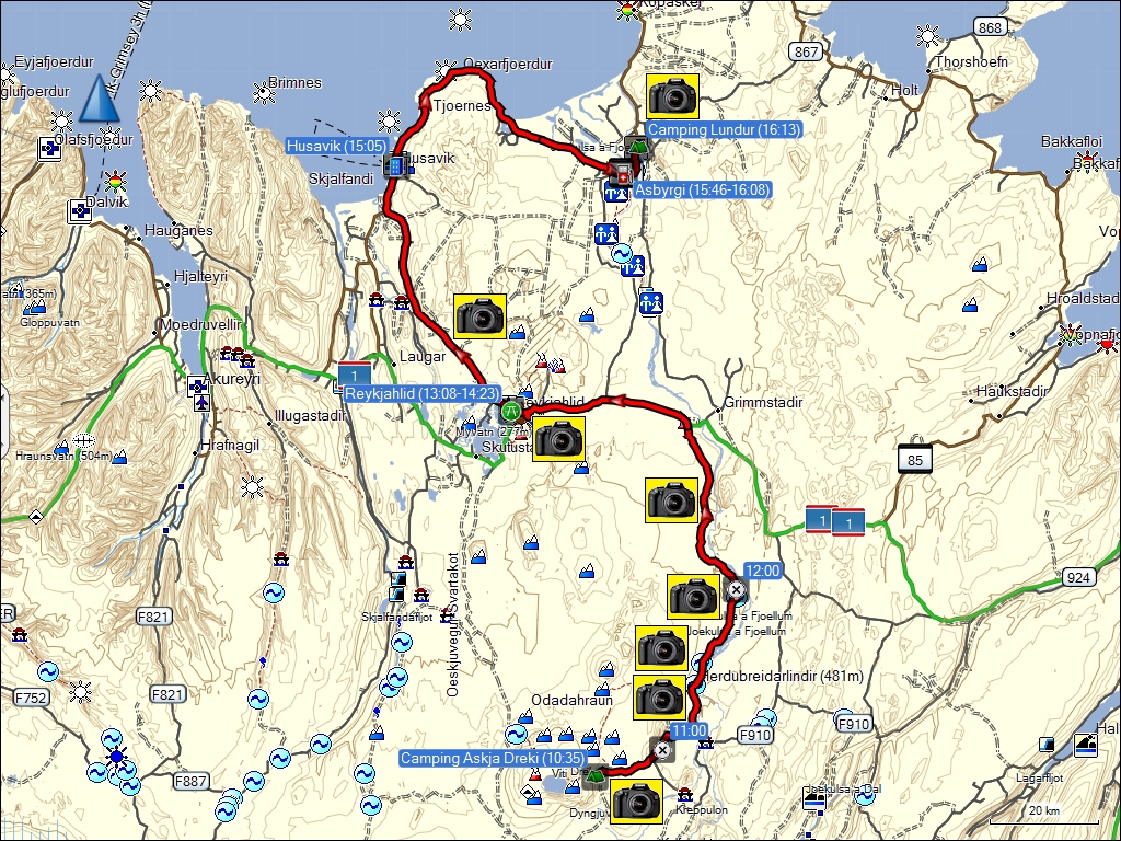 wegstrecke fahrt von dreki (askja) nach lundur