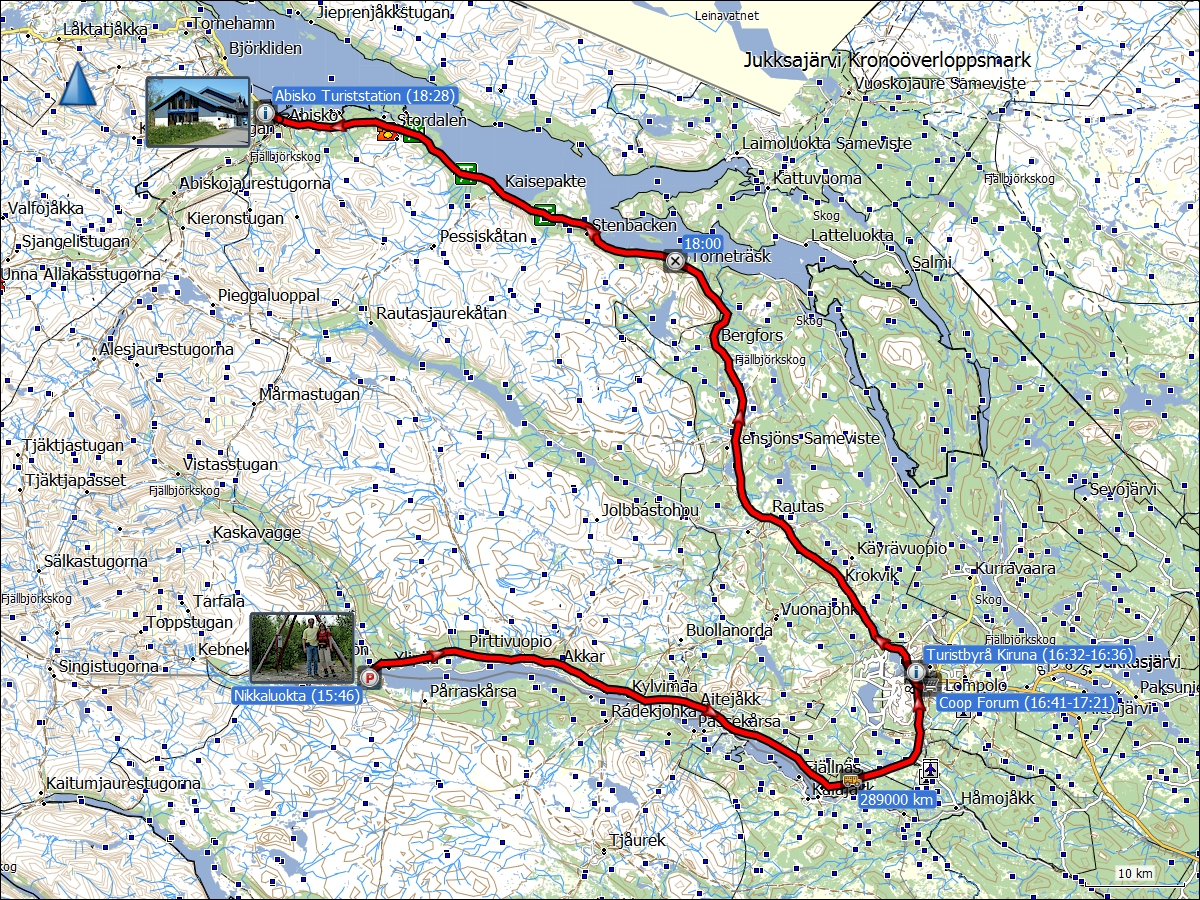 wegstrecke der fahrt von nikkaluokta via kiruna nach abisko