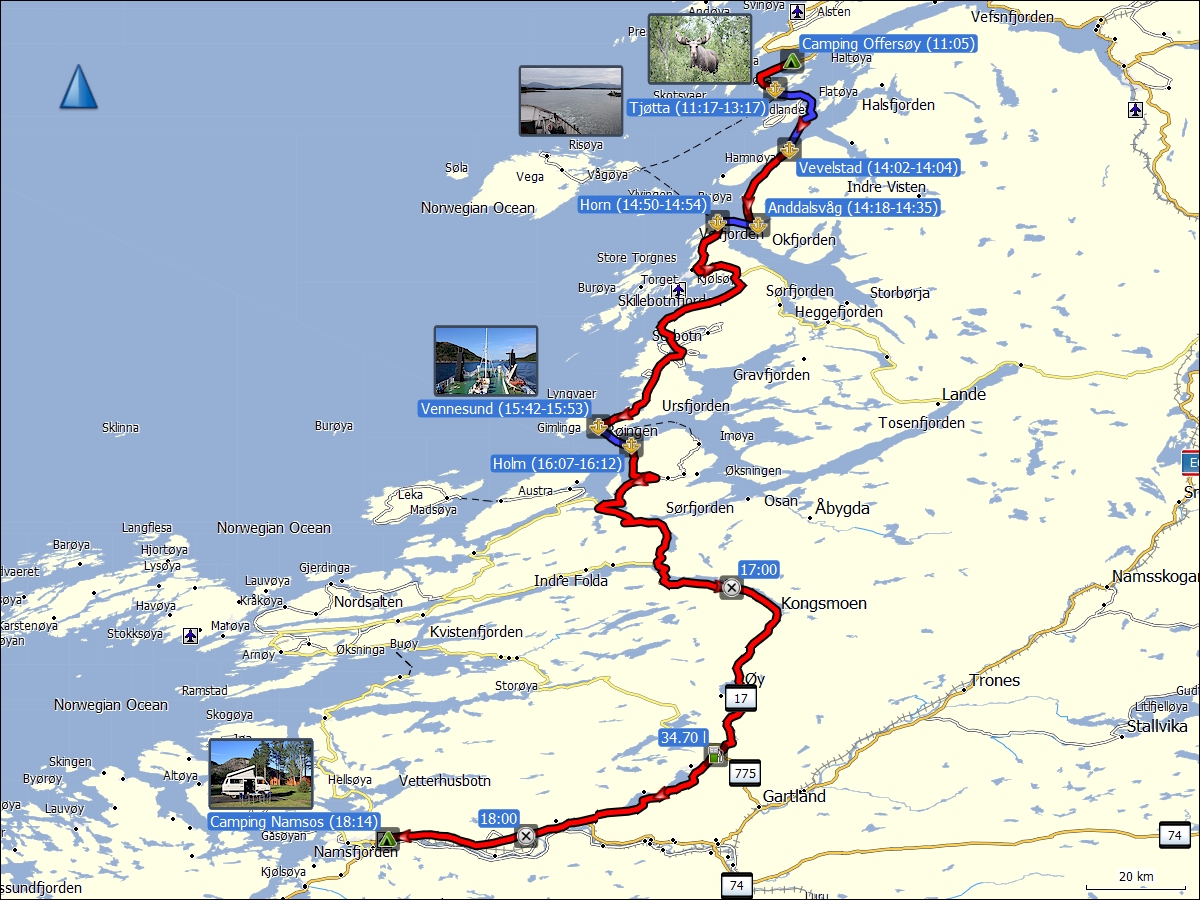 wegstrecke der fahrt offersoy - namsos