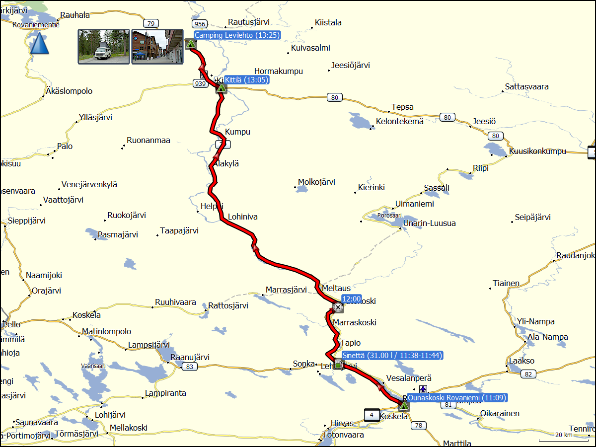 wegstrecke der fahrt von rovaniemi nach levi
