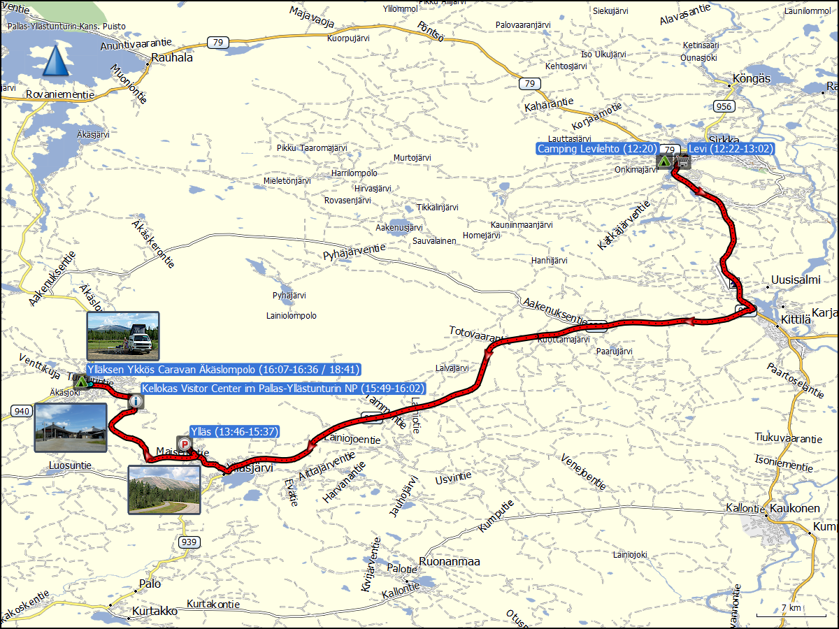 wegstrecke der fahrt von levi nach aekaeslompolo
