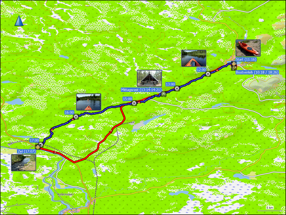 wegstrecke kajaktour auf dem aekaesjoki