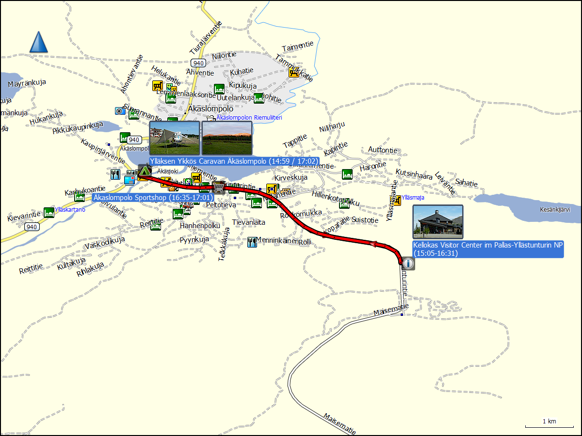 wegstrecke der fahrt von aekaeslompolo zum kellokas visitor center und zurueck