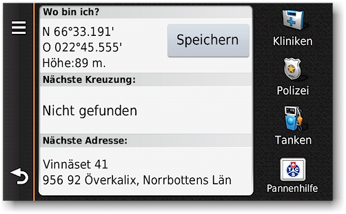 das navigationsgeraet bestaetigt die position