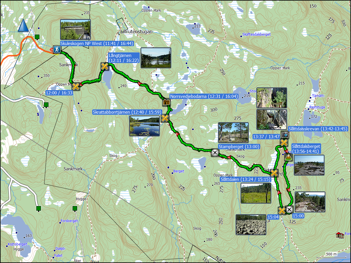 wegstrecke der wanderung zum slattdalsberget im skuleskogen nationalpark