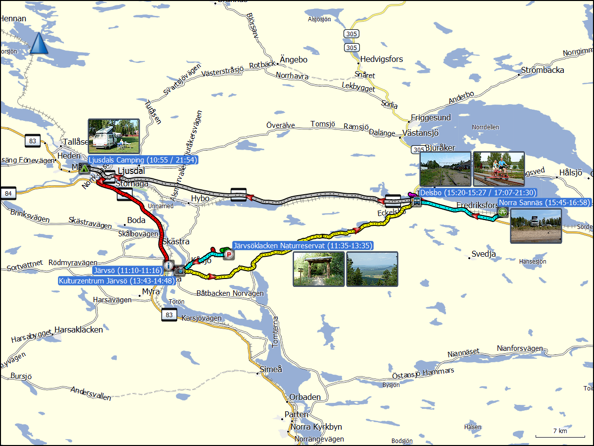 wegstrecke der fahrten ljusdal - jaervsoe - delsbo - ljusdal