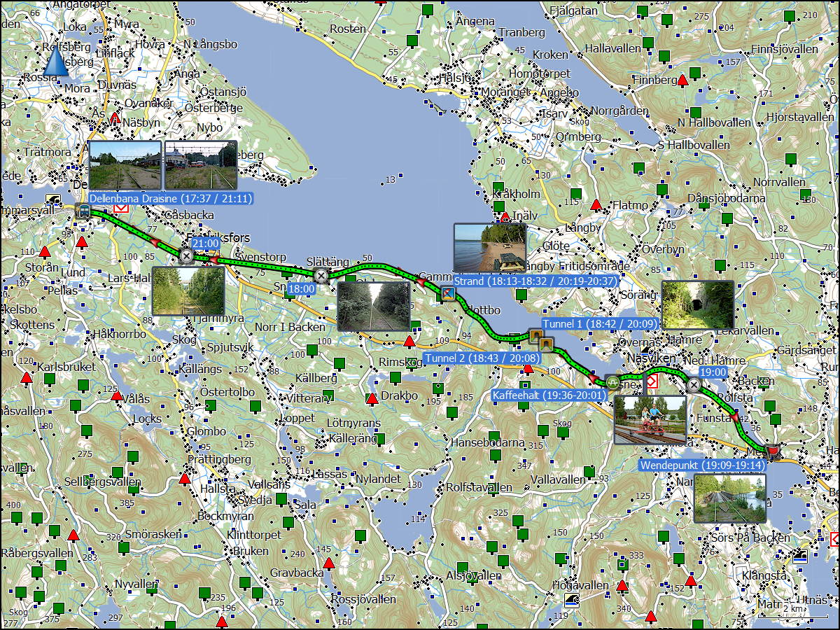 wegstrecke der draisinenfahrt am soerdellen von delsbo nach soerforsa und zurueck