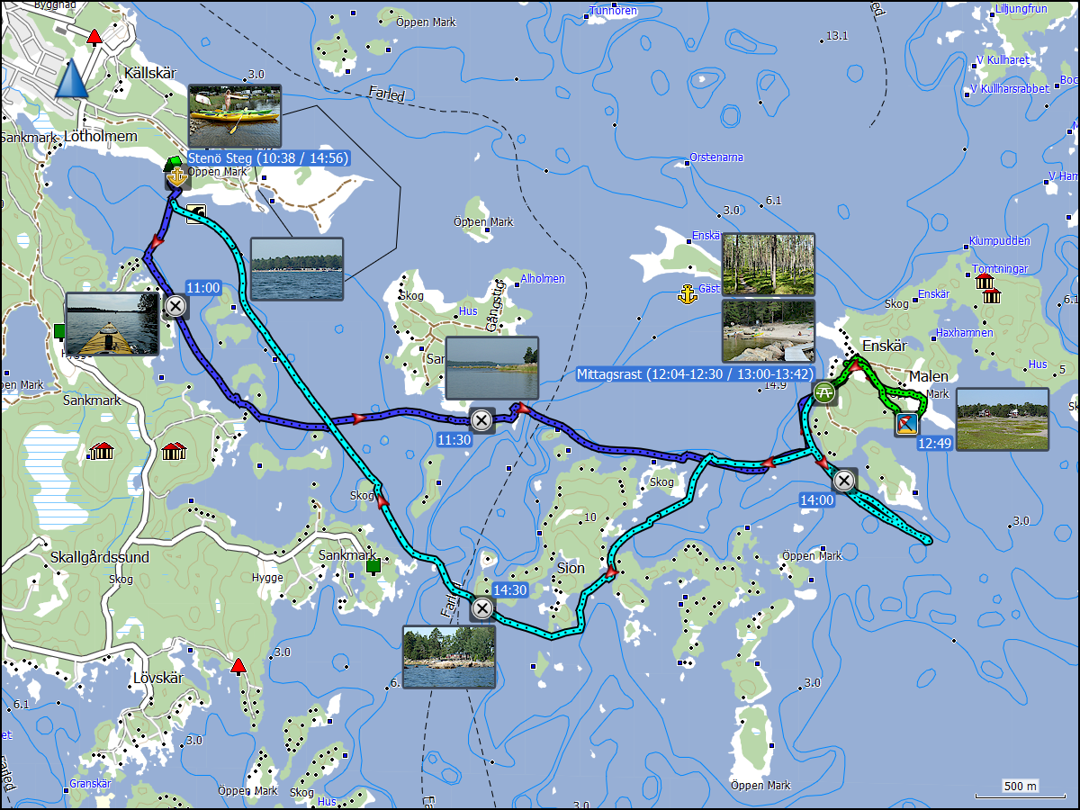 wegstrecke der kajaktour auf dem loetfjaerden bei stenoe