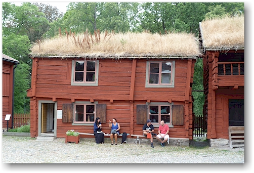 windschiefes haus mit grasbewachsenem dach im wadkoeping in oerebro, SE