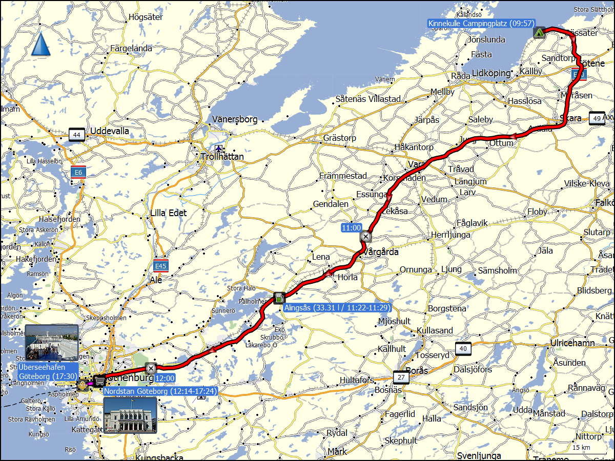 wegstrecke der fahrt von haellekis nach goeteborg